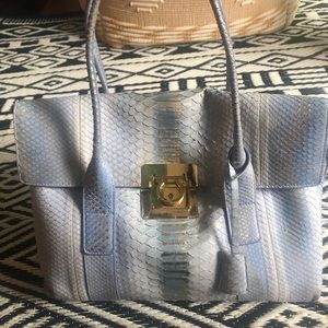 Salvatore Ferragamo blue python bag with gold details and detachable strap